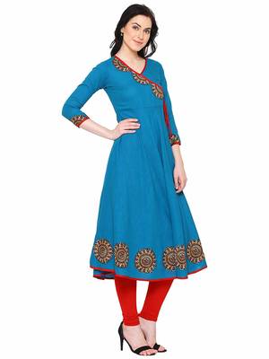 Turquoise plain cotton kurti 2