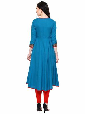 Turquoise plain cotton kurti 3