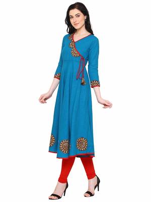 Turquoise plain cotton kurti 4