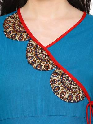 Turquoise plain cotton kurti 5