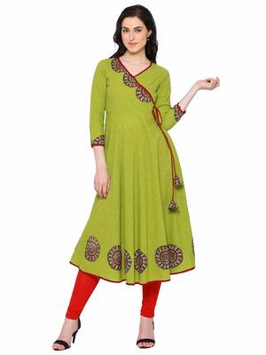 Parrot-green plain cotton kurti 1
