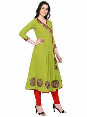 Parrot-green plain cotton kurti 2
