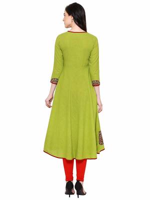 Parrot-green plain cotton kurti 3