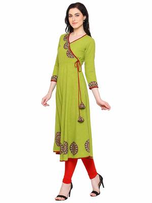 Parrot-green plain cotton kurti 4