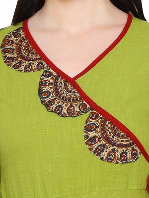 Parrot-green plain cotton kurti 5