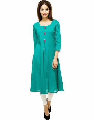 Green plain cotton kurti 1
