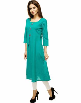 Green plain cotton kurti 2