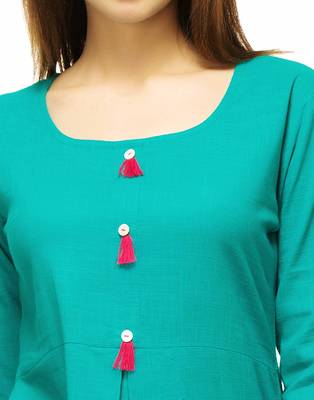 Green plain cotton kurti 4
