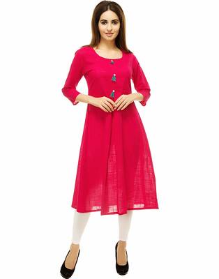 Rani-pink plain cotton kurti 1