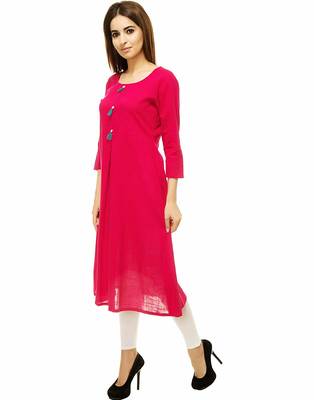 Rani-pink plain cotton kurti 2