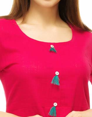 Rani-pink plain cotton kurti 4