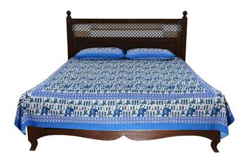 Blue Sanganeri Cotton Printed Double Bed Size Bedsheet 1