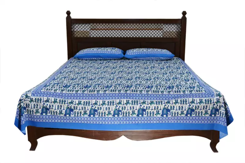 Blue Sanganeri Cotton Printed Double Bed Size Bedsheet