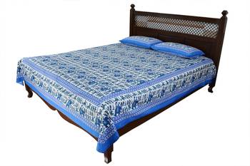 Blue Sanganeri Cotton Printed Double Bed Size Bedsheet 2