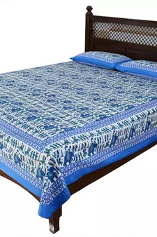 Blue Sanganeri Cotton Printed Double Bed Size Bedsheet