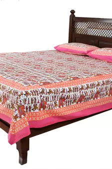 Multicolor Sanganeri Cotton Printed Double Bed Size Bedsheet