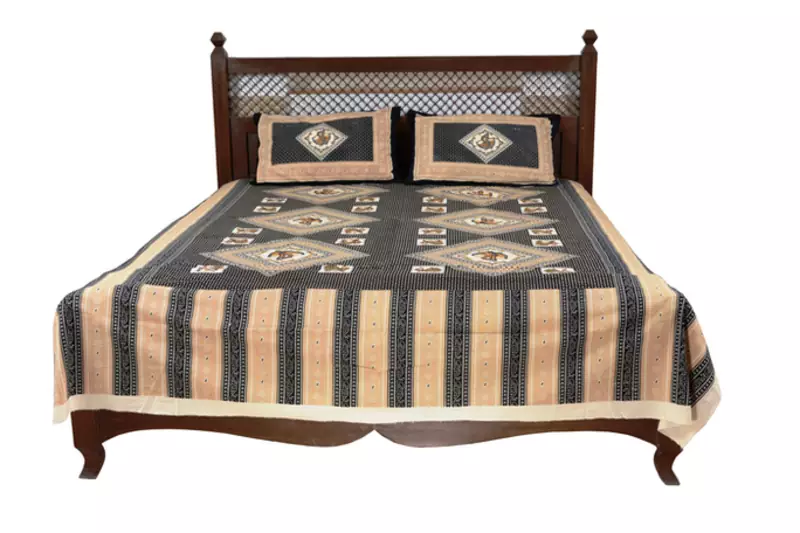 Black Sanganeri Cotton Printed Double Bed Size Bedsheet