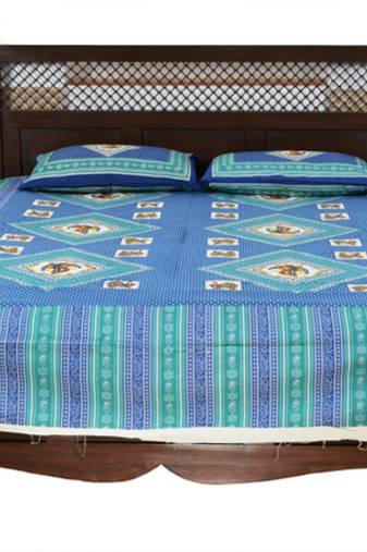 Blue Sanganeri Cotton Printed Double Bed Size Bedsheet
