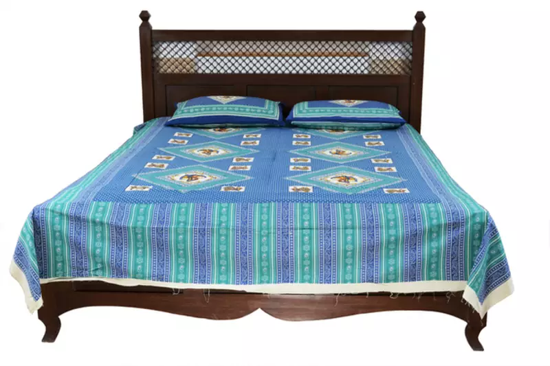 Blue Sanganeri Cotton Printed Double Bed Size Bedsheet