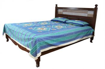 Blue Sanganeri Cotton Printed Double Bed Size Bedsheet 2