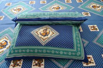 Blue Sanganeri Cotton Printed Double Bed Size Bedsheet 3