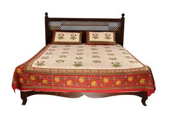 Beige Sanganeri Cotton Printed Double Bed Size Bedsheet 1