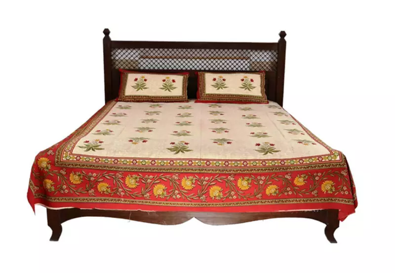Beige Sanganeri Cotton Printed Double Bed Size Bedsheet