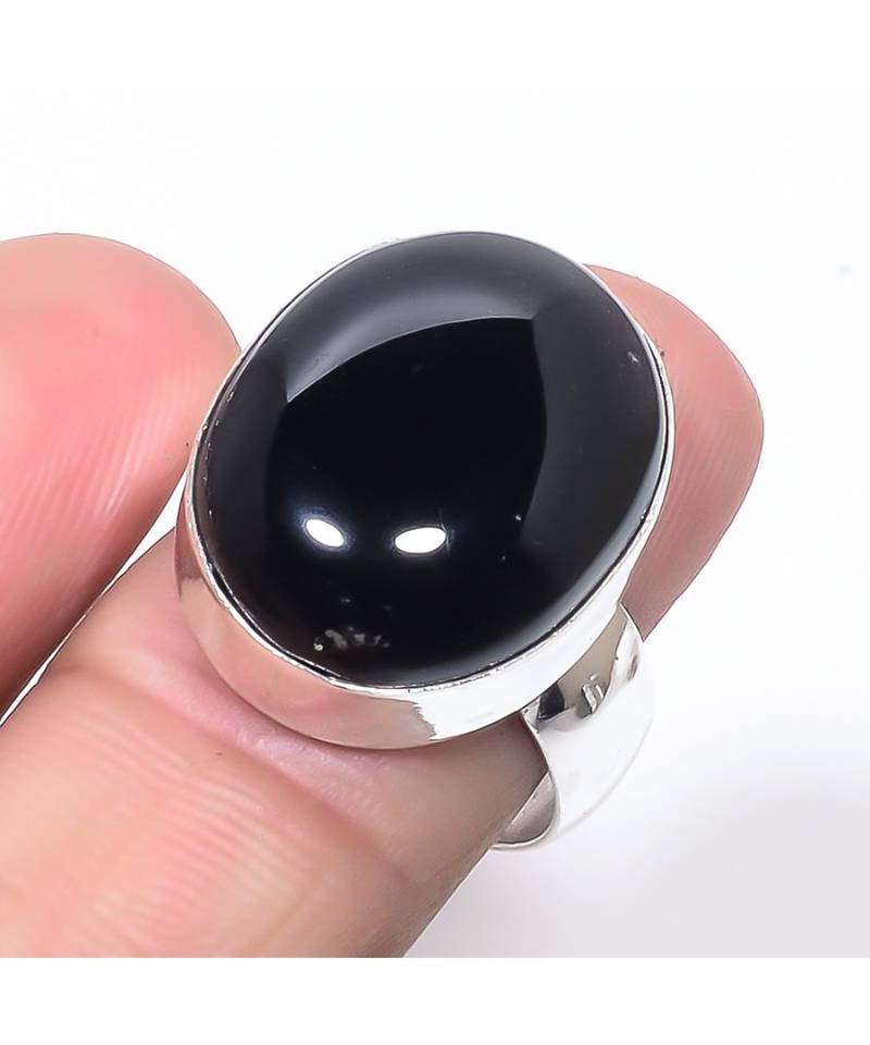 Black Onyx Gemstone Ethnic  Silver Jewelry Ring Size 9