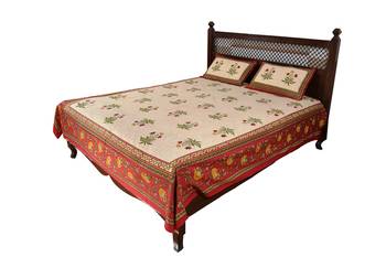 Beige Sanganeri Cotton Printed Double Bed Size Bedsheet 2