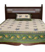 Beige Sanganeri Cotton Printed Double Bed Size Bedsheet
