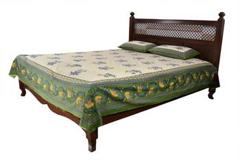 Beige Sanganeri Cotton Printed Double Bed Size Bedsheet 2