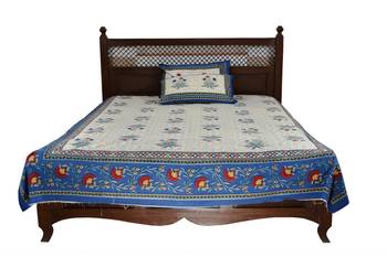 Beige Sanganeri Cotton Printed Double Bed Size Bedsheet 1