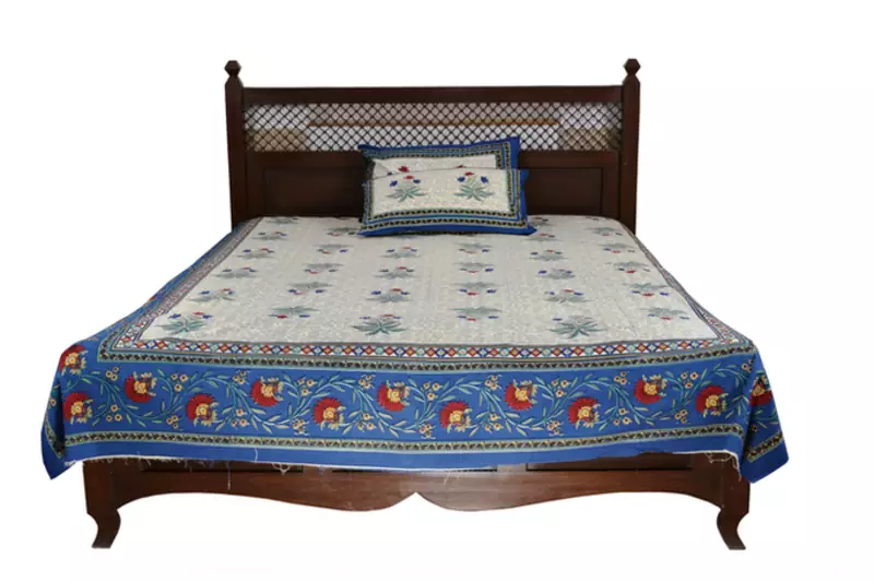 Beige Sanganeri Cotton Printed Double Bed Size Bedsheet