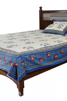 Beige Sanganeri Cotton Printed Double Bed Size Bedsheet