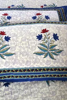 Beige Sanganeri Cotton Printed Double Bed Size Bedsheet