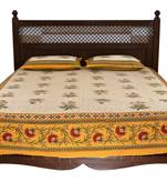 Beige Sanganeri Cotton Printed Double Bed Size Bedsheet