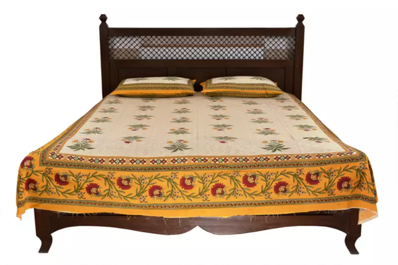 Beige Sanganeri Cotton Printed Double Bed Size Bedsheet