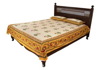 Beige Sanganeri Cotton Printed Double Bed Size Bedsheet 2