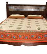 Beige Sanganeri Cotton Printed Double Bed Size Bedsheet