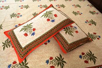 Beige Sanganeri Cotton Printed Double Bed Size Bedsheet 3