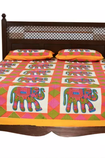 Multicolor Sanganeri Cotton Printed Double Bed Size Bedsheet