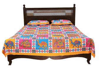 Multicolor Sanganeri Cotton Printed Double Bed Size Bedsheet 1