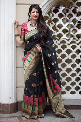 Black Color Satin Silk Designer Printed Saree With Blouse 1