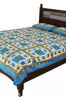Multicolor Sanganeri Cotton Printed Double Bed Size Bedsheet