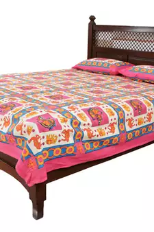 Multicolor Sanganeri Cotton Printed Double Bed Size Bedsheet