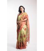 Yellow Printed Linen Saree With Blouse