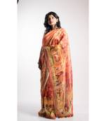 Multicolor Printed Linen Saree With Blouse