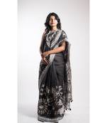 Black Printed Linen Saree With Blouse