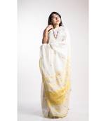 White Linen Embroidery Saree With Blouse
