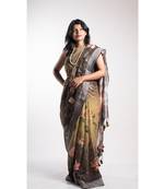 Multicolor Printed Linen Saree With Blouse